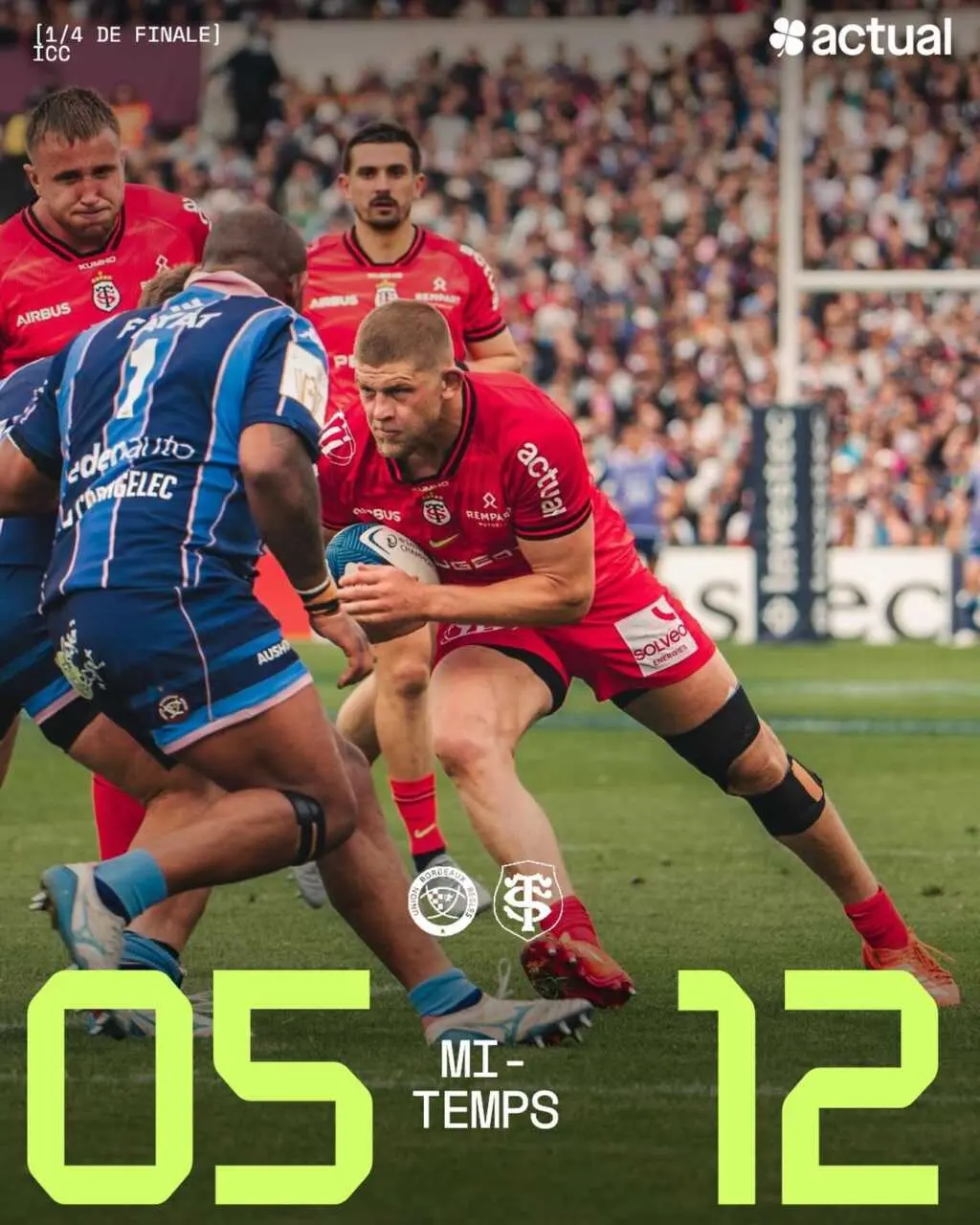 Champions Cup: fin de l’aventure pour le Stade Toulousain, battu par l’UBB (30/15)