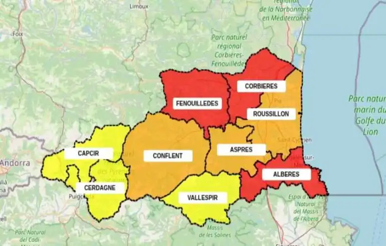 Incendies : vigilance maximale dans les PyrÃ©nÃ©es-Orientales, plusieurs zones en alerte rouge
