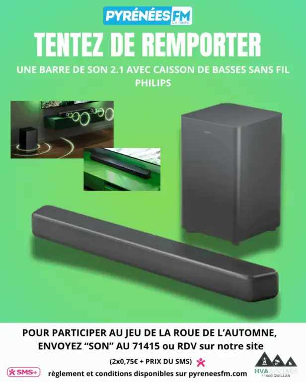 Barre de son 2.1 avec caisson de basses sans fil Philips