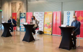 Carole Delga lors de la présentation des Assises de la grande distribution, à l'Hôtel de Région de Toulouse, le 8 avril 2021
(Crédits : Fabien Ferrer / Région Occitanie).