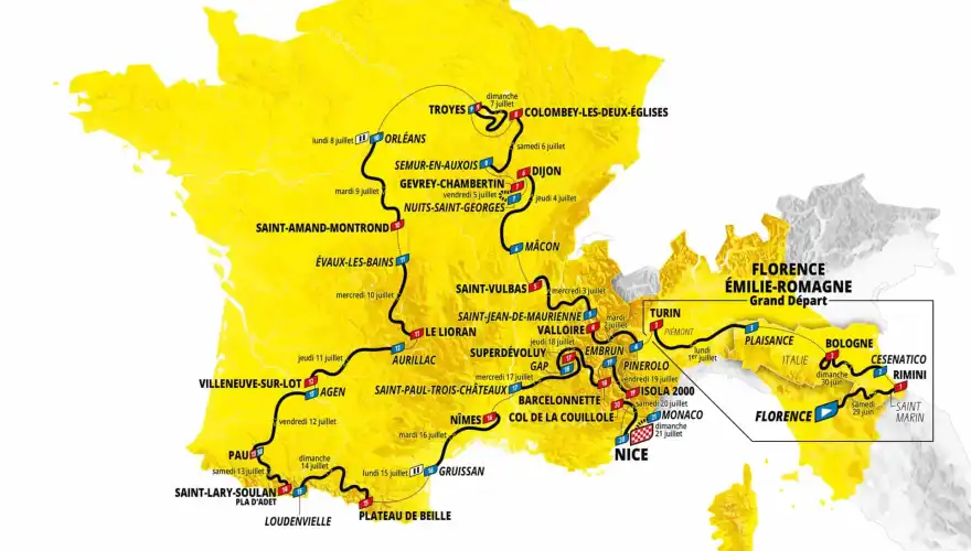 Carte du parcours du Tour de France 2024