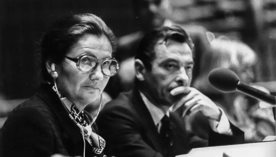 Mme Simone Veil préside une séance du Parlement européen à Strasbourg le 12 octobre 1979 au Palais de l’Europe. Photo d'illustration. Crédits : Claude Truong-Ngoc / Wikimedia Commons - cc-by-sa-3.0, CC BY-SA 3.0, via Wikimedia Commons